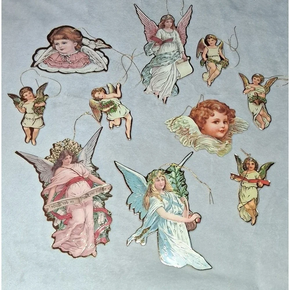 Vintage 1984 Merrimack Victorian Angel Christmas Ornaments Lot of 10 Embossed Di